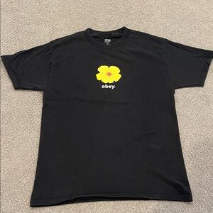 Obey Black Tee with Yellow Floral Design